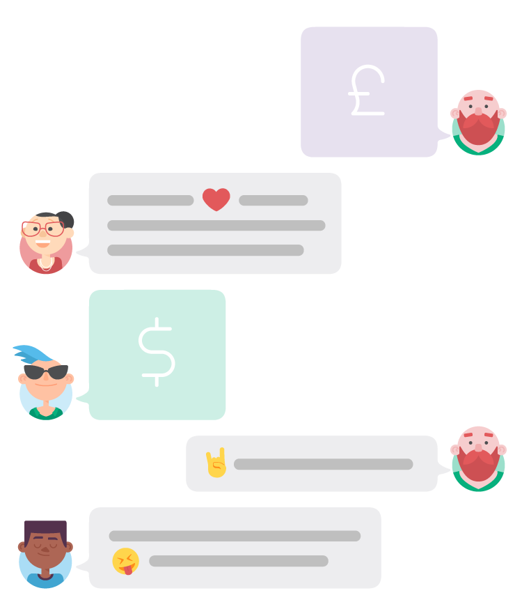 App screen to show how to send and receive money to friends.